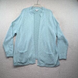 J Jill Open Front Pocket Cardigan Sweater Soft Aqua Blue Cotton Women's XL